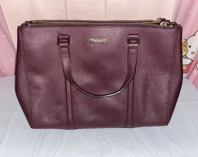 Kate Spade New York Burgundy Saffiano Zip Satchel Top Handle Bag Gold Hardware