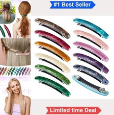 12 Pcs Hair Barrettes Cellulose Acetate Tortoise Shell Non Slip Leather 3.3 In