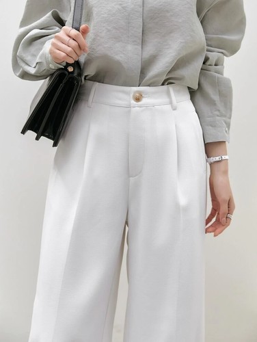 Dazy-Less Women's M White Solid Color Loose Wide Leg Suit Pants, Business Casual - Picture 7 of 11