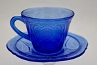Hazel Atlas Cobalt Blue Depression Glass Royal Lace: Teacups with Saucers