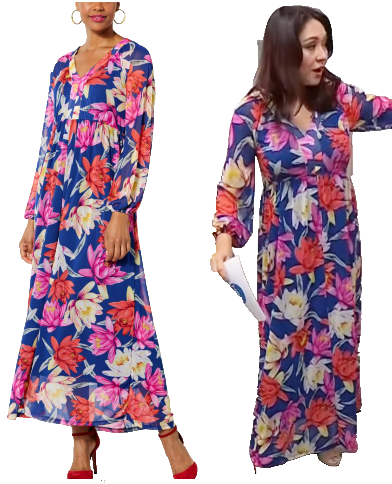 NEW IMAN Global Chic Printed Mesh MAXI Dress LAPIS BLUE FLORAL