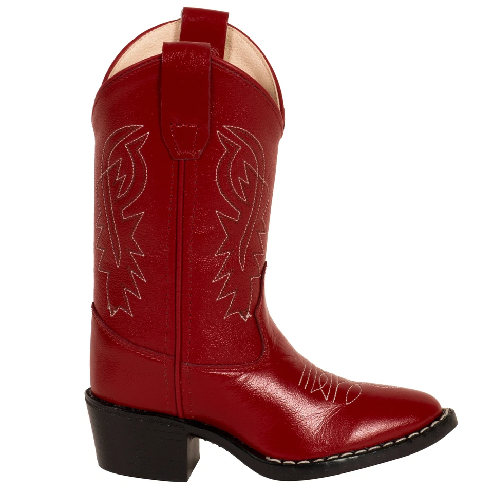 Botas vaqueras Old West rojas para niños niñas cuero corona punta en J Foto 2 de 4
