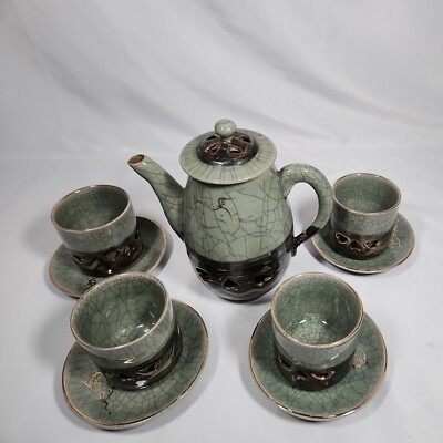 Somayaki Obori Soma Ware Tea Set Sacret Horse Double Cup Heart
