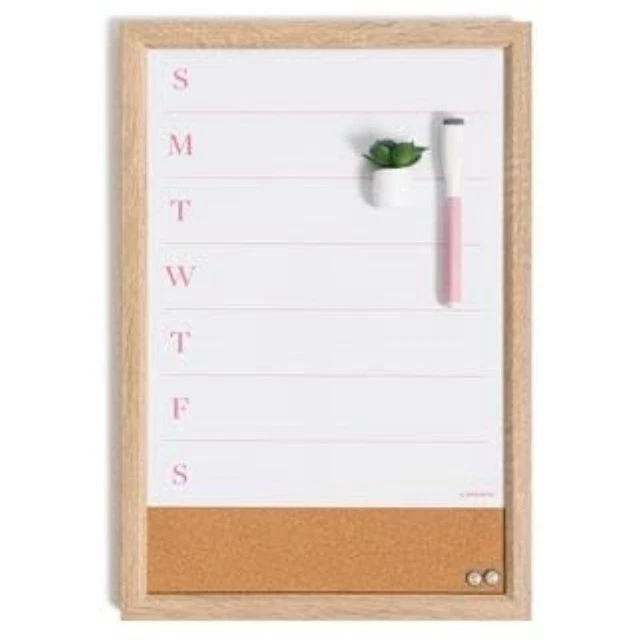 U Brands 11" X 16" Dry Erase Wood Frame Weekly Planner with Cork Strip & Marker - Image 2 of 4