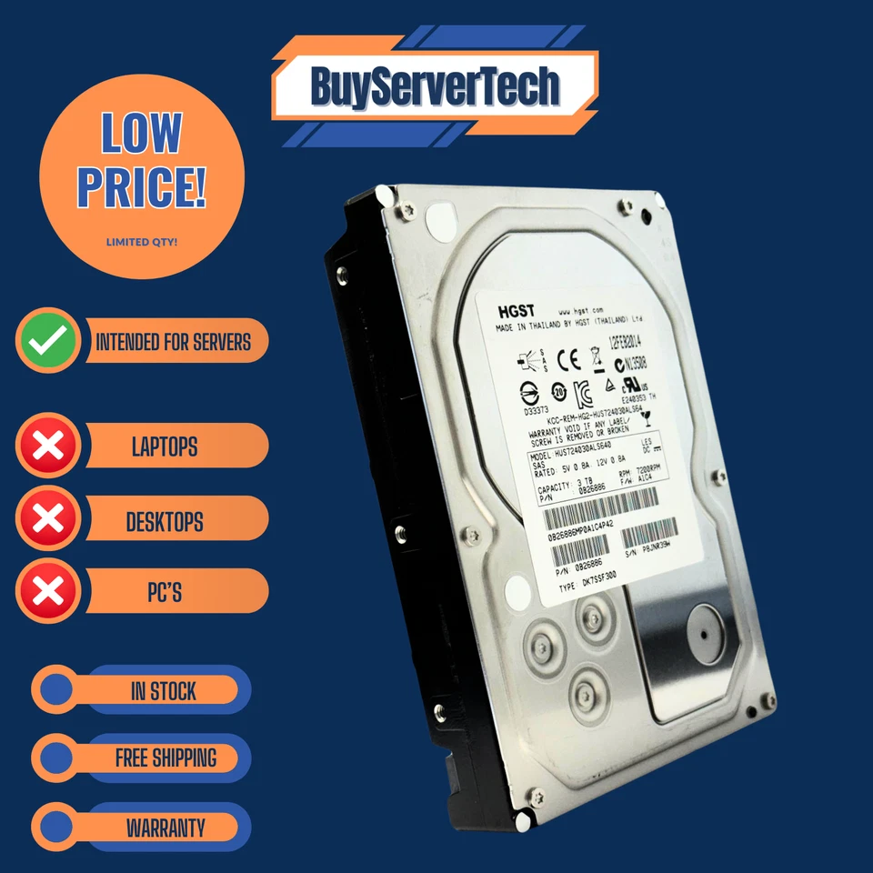 HGST Ultrastar 2TB 7200RPM 3.5" SAS HDD HUS723020ALS640 0B26886 64MB 0HRS Ent - Image 4 of 4