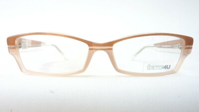 rechteck Brille Fassung Rahmen beige goldbraun Brillengestell frame Damen Gr.M