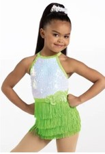 Weissman 14464 dance costume child medium MC 10/12 Conga LIME green tap