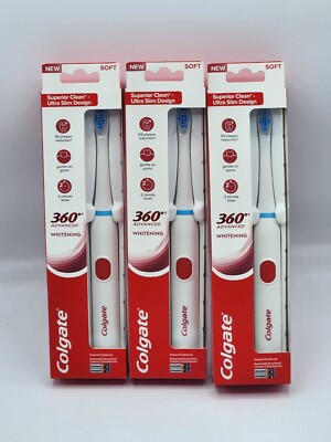 New Colgate, 360 Advanced Sonic Battery Power Toothbrush Soft Whitening 