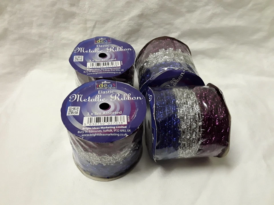 joblot Of 4 Crafting RIBBONS (Metallic Elasticated) 3m assorted Colour Rolls - Image 3 of 4