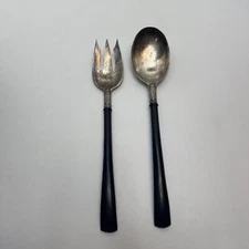 Gorham Electroplate Salad Serving Set Fork and Spoon Black Handle 11.5"