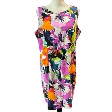 ALYX Dress Womens 18 Colorful Abstract Floral Shift Midi Vacation Resort Wear