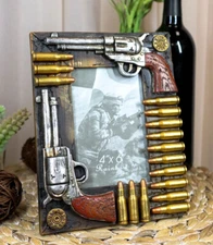 Western Dual Pistol Revolver Guns With Bullet Shells 4"X6" Photo Picture Frame