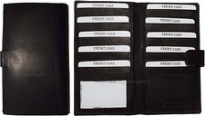 Leather checkbook cover multiple credit card ID organizer Black 19 card case new