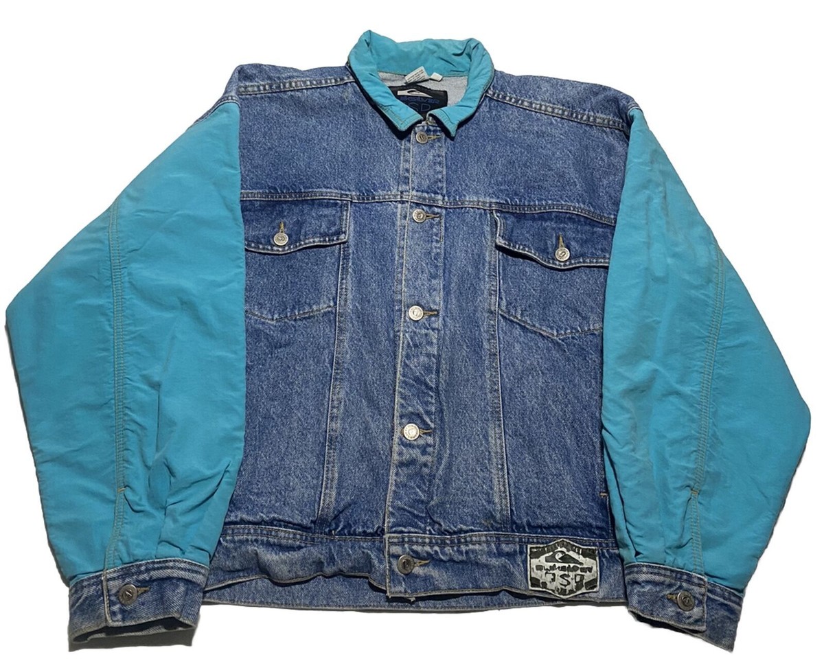 Vintage QUIKSILVER Denim Jacket QSD Blue Mens Size Large Surf