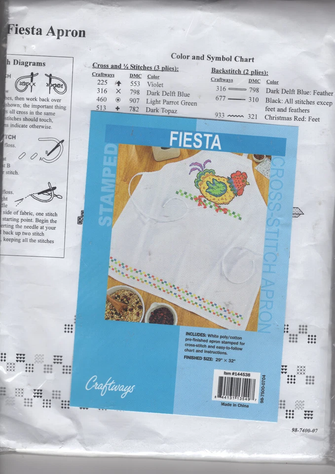 LOT 3 Apron Craft KITS Hen Chef Santa Wine Cross Stitch Craftways Dimension - Image 3 of 4