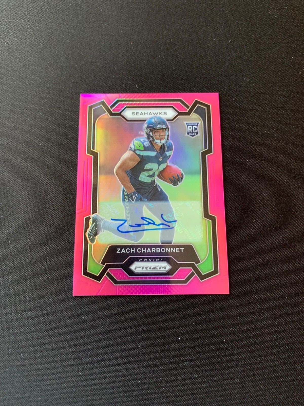 2023 Prizm Zach Charbonnet Rookie Pink Prizm Auto-SEAHAWK RC #392
