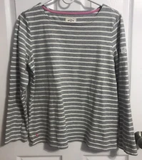 Joules Mariners Grade Harbour Jersey Top Size US 10 Gray Ecru Stripe 100% Cotton