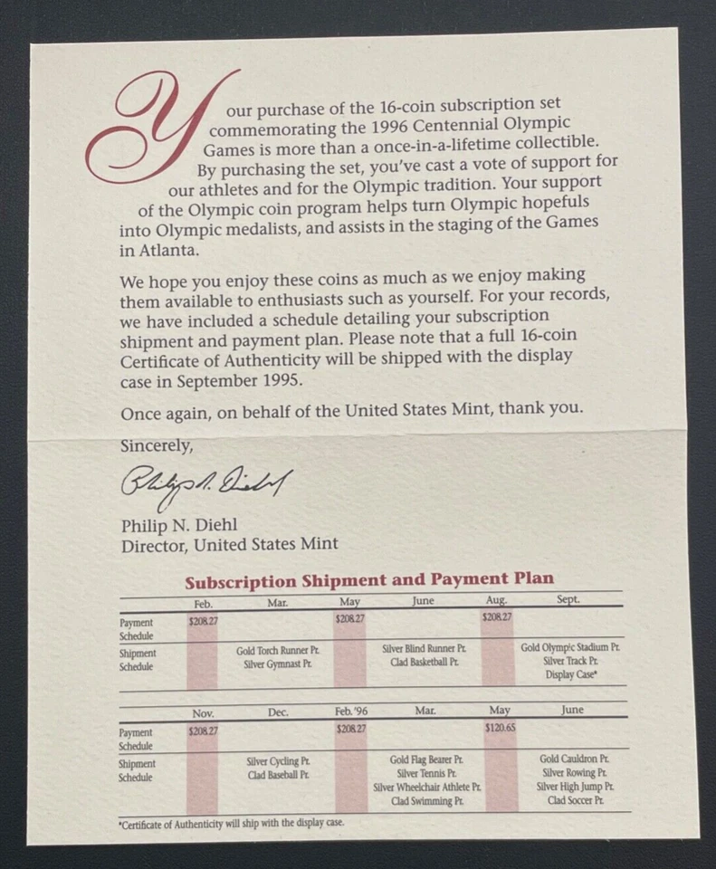 1996 US Mint 4 Coin UNC Set Atlanta Olympic Games Gold & Silver w/ Cauldron - Image 4 of 4