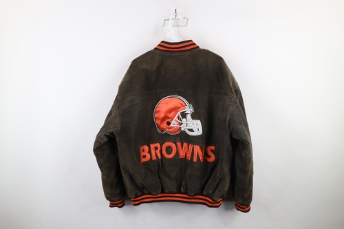 Vintage 90s Mens Large Distressed Cleveland Browns Football Suede Leather Jacket - Picture 16 of 18