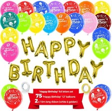 75Pcs Happy Birthday Balloons Decoration Supplies w Happy Birthday Letter Banner