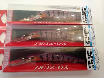 3 Yo-Zuri Crystal Minnow Deep Diver DD Walleye lure 3 1/2'' 3/8 oz R1205-PT