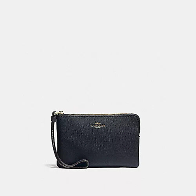 Coach Corner Zip Leather Wristlet In Dark Midnight Blue Coach Corner Zip Leather Wristlet In Dark Midnight Blue