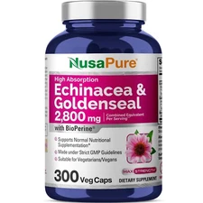 NusaPure Echinacea Goldenseal 2,800mg 300 Veggie Caps (Vegetarian, Non-GMO)