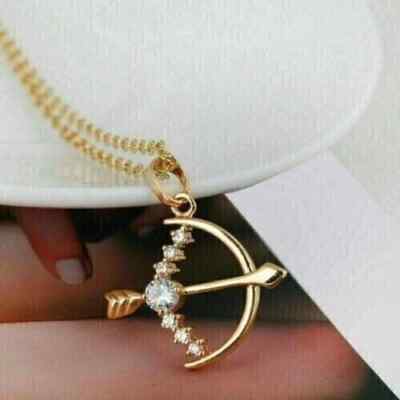 1Ct Round Cut Real Moissanite Bow & Arrow Pendant 14K Yellow Gold Plated Silver