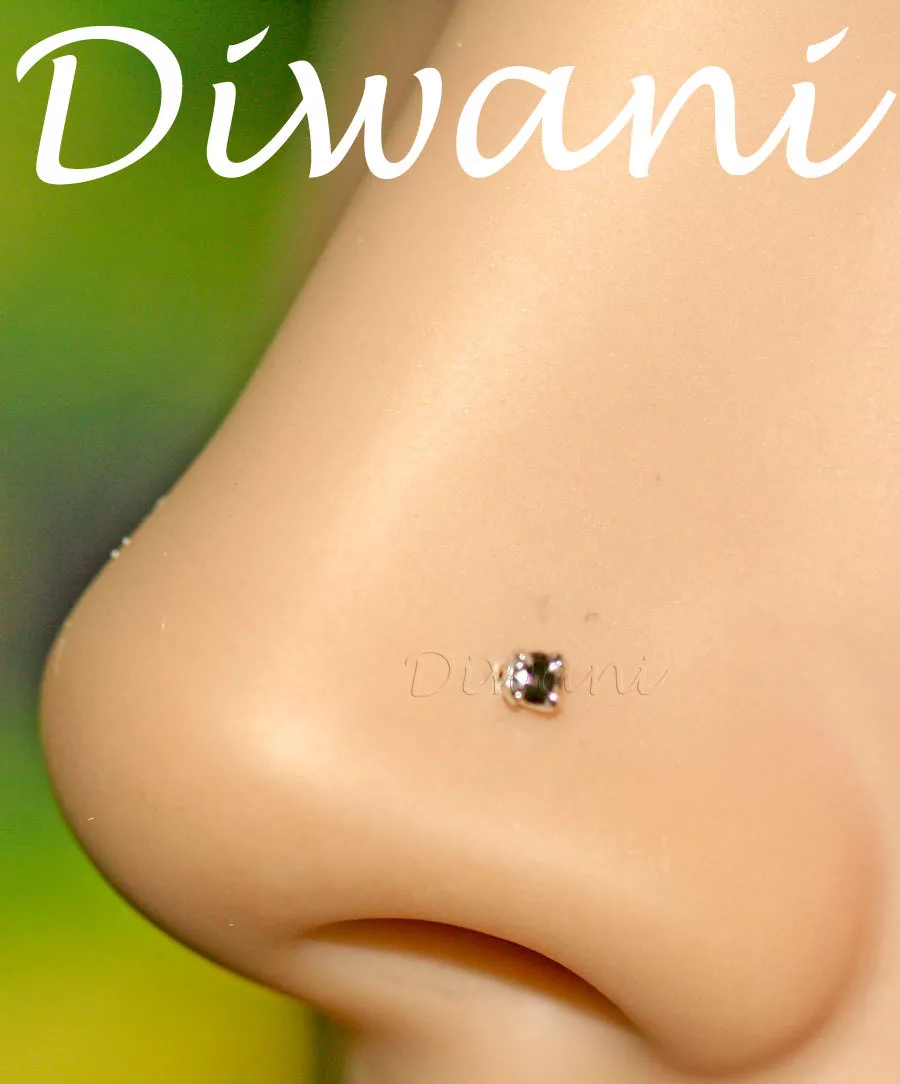1.7mm Real Black Diamond Wedding Engagement 14k Gold Nose Piercing