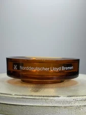 Vintage Amber Glass Ashtray Norddeutscher Lloyd Bremen Maritime Collectible