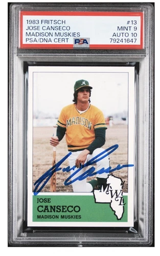 1983 Fritsch Jose Canseco RC #13 PSA 9 MINT DNA AUTO 10 GEM-MT Madison Muskies