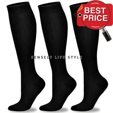 Three Pairs Ladies Mens Calf Compression Socks Size LG: Men 6.5-13, Women 5.5-12
