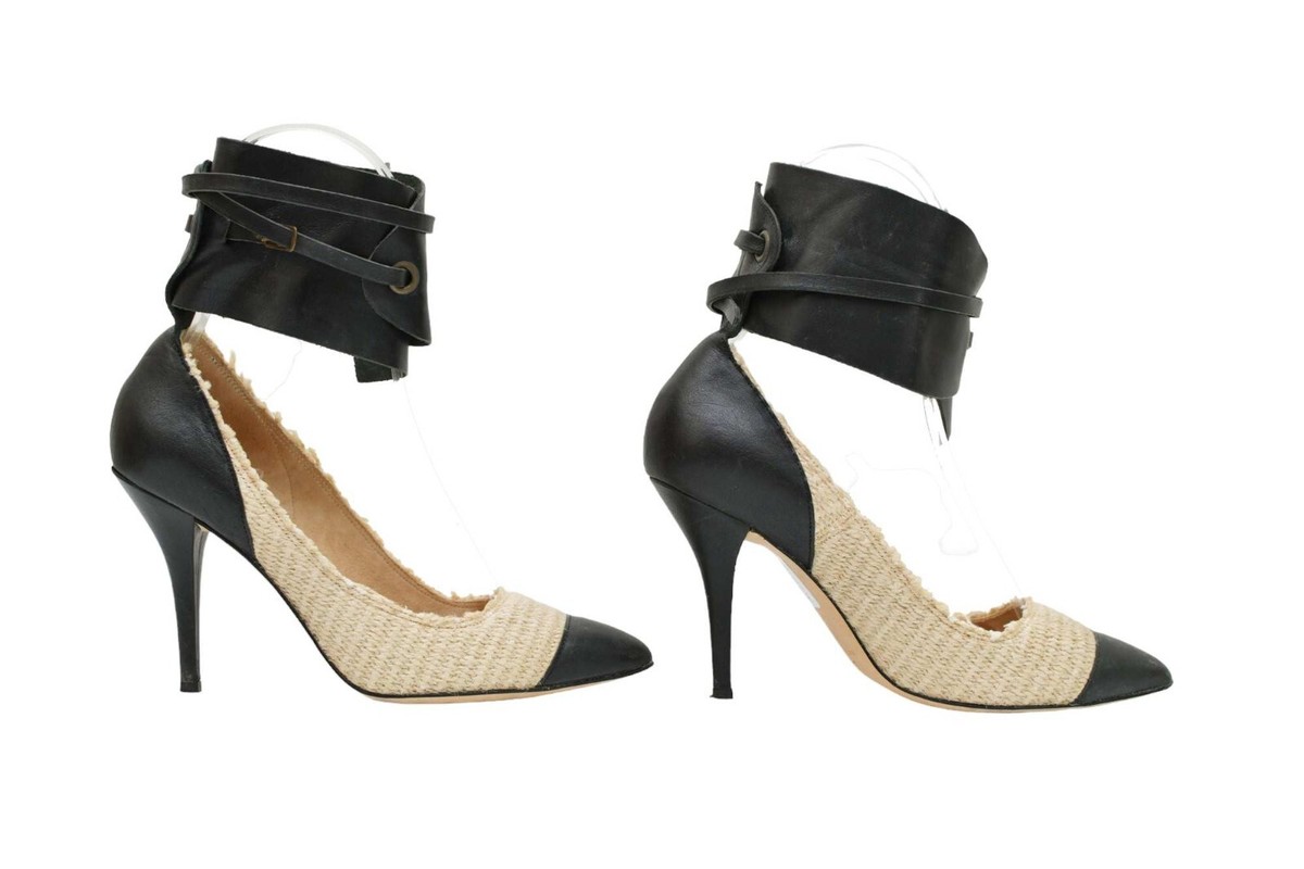 Isabel Marant Gava Beige Raffia Black Leather Ankle Cuff Isabel Marant Gava Beige Raffia Black Leather Ankle Cuff