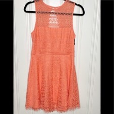 BB Dakota Dress Womens 6 Sorbet Pink Lined Zip Lace Keyhole Back NWT
