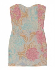 VINTAGE Womens Strapless Bodycon Dress UK 8 Small Multicoloured Floral AJ06