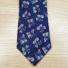 MICHAEL KORS Mens Neck Tie Navy Blue White Floral Modern Classic Silk Blend