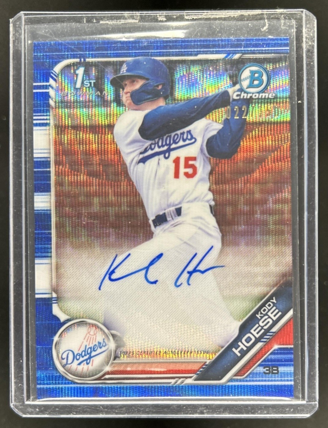 2019 Bowman Draft Kody Hoese Chrome Auto Blue Wave Refractor 1st #/150 Dodgers