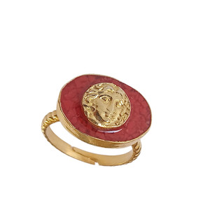 Authentic Turkish Gold Plated 925 Sterling Silver Handmade Natural Coral Ring Size 6.5