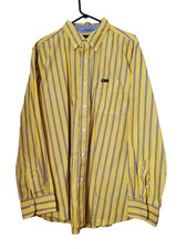 Chaps Easy Care Dress Shirt Mens XL Yellow Stripe Button Collar Pocket Logo