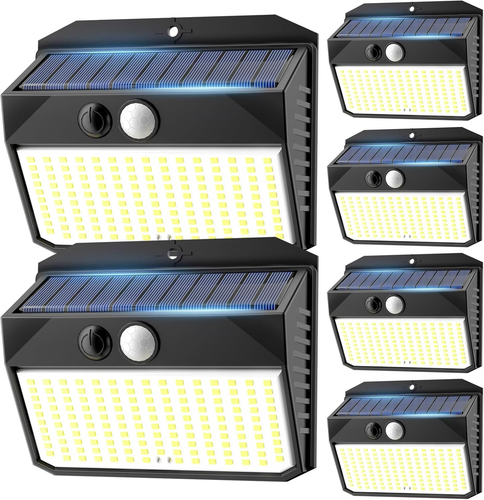 4 Faretti LED Solari Con Sensore Di Movimento, 600 Lumen, 48 LED, Batteria 1200 MAh, IP65, 3 Modalità, Per Esterno