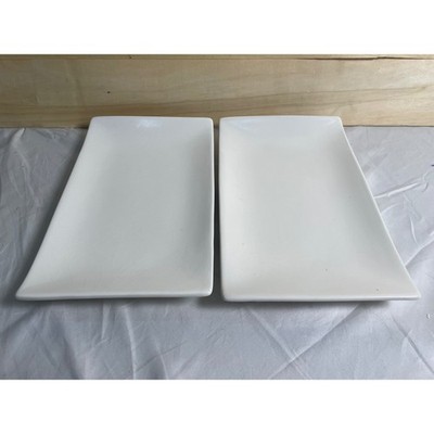 Chefmate White Ceramic Rectangular Serving Platter Set of 2 Tray Dishwasher Safe