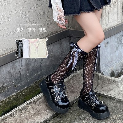 Summer thin ballet style lace bow pile socks