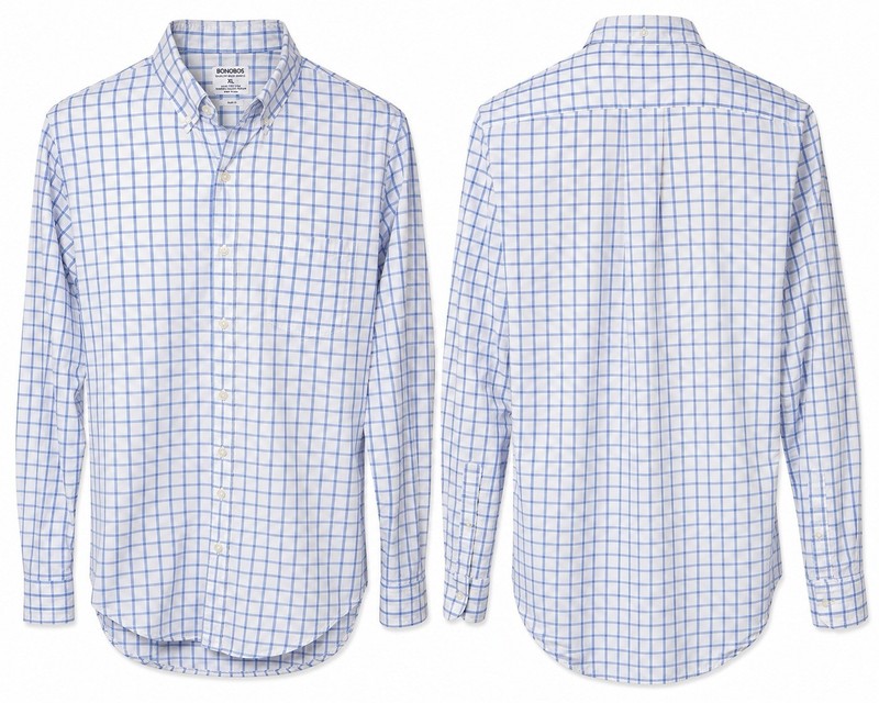 Bonobos XL Slim Fit Summer Weight Poplin Blue White Check Button Down Shirt G#22