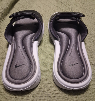 Nike Men's Slide Sandals US 10 Polyester Slip-On Logo Black/Gray/White