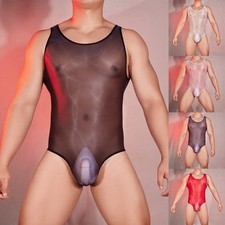 Men's Sleeveless Jumpsuit Stretchy Sheer Mesh Bodysuit for All Seasons