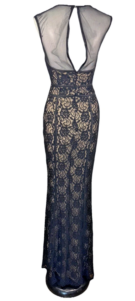 VTG 90s Black Lace Sheer Evening Gown Illusion Bodycon Whimsygoth Sm Mermaid Y2K - Image 3 of 4