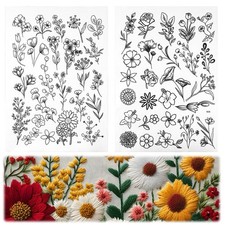 2 Sheets 53 PCS Embroidery Patterns Water Soluble, 21x29.6 cm/8.27x11.65 in