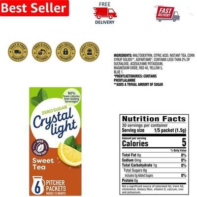 Refreshing Crystal Light Sweet Tea Drink Mix, Sugar-Free & Low Sodium, 6 Packets