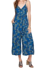 Free People Hot Tropics Blue Green Floral Jumpsuit Women’s Size 0