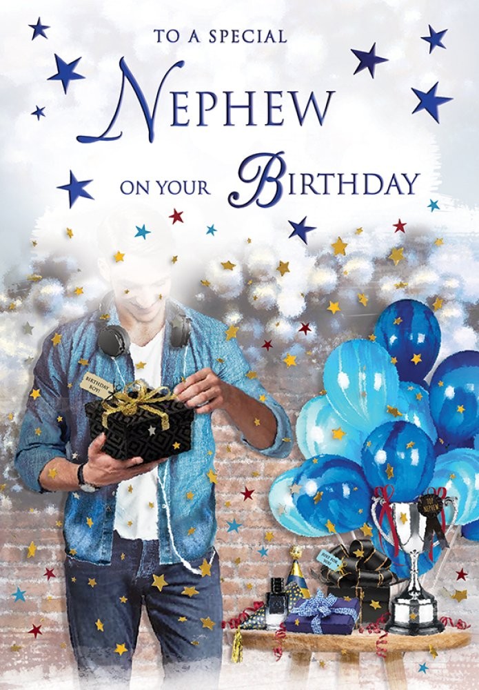 Birthday Card Nephew - Male - Foil Finish -  Cherry Orchard - 6.2"" x 9""